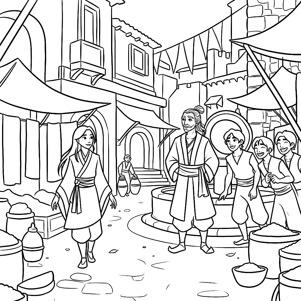 Coloring page from Mulan and the Martial Arts Master