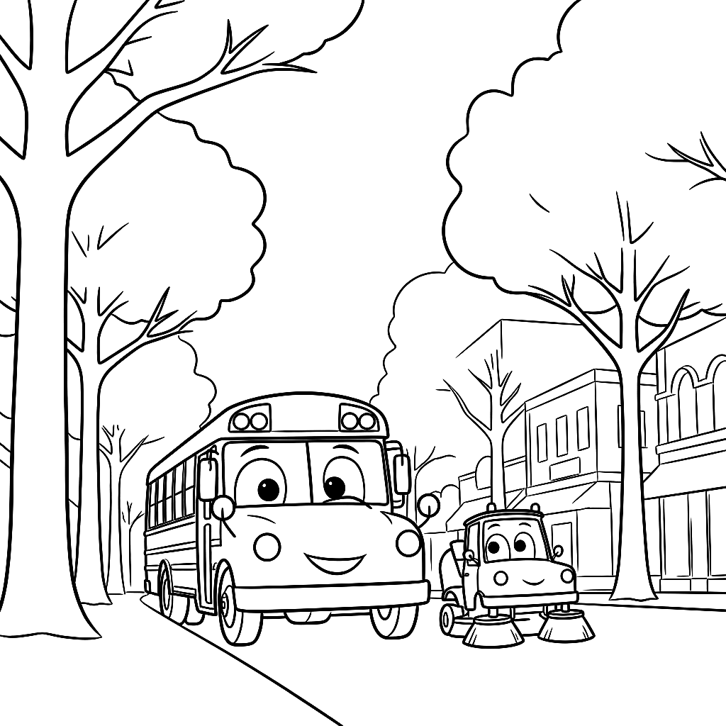 Coloring page from Sweepy and the Leaf Pile