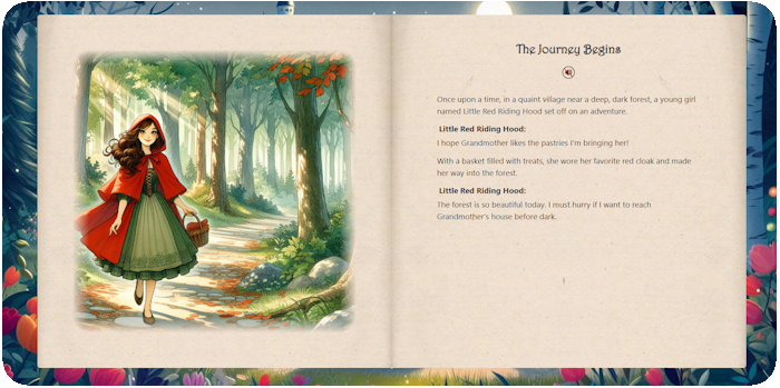 Dive into the magical world of tales with beautiful images and voiced dialogs